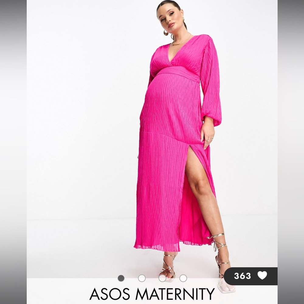 ASOS DESIGN Maternity pleated midi dress with a belt in bright pink